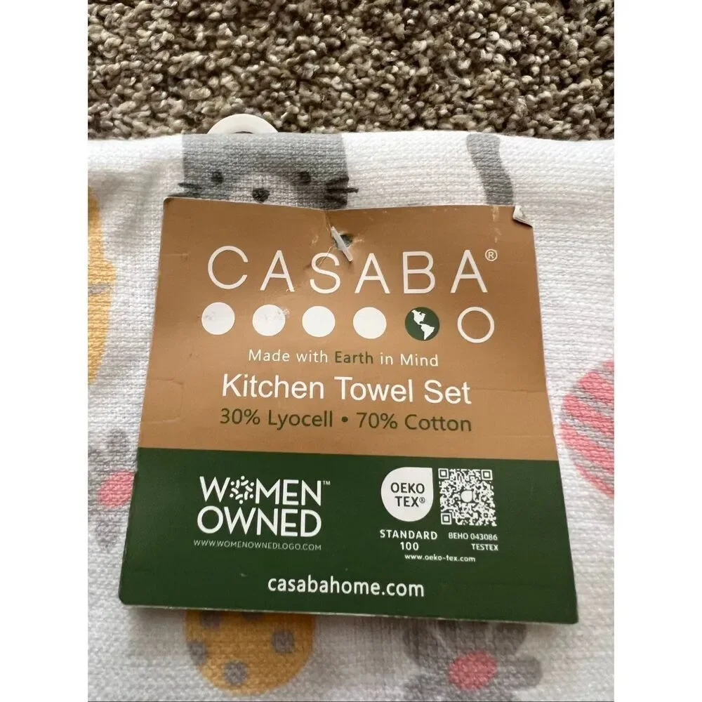Casaba Easter Kitty’s Kitchen Towel Set Pack Of 3 NEW